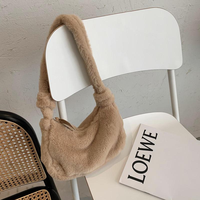 Autumn and Winter Fluff Solid Color Mini Bag Casual Fashion Underarm Women's Bag Fashion Plush Handbag