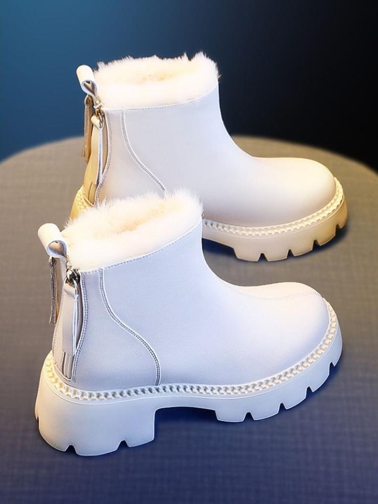 Fashion Leather Booties Waterproof Round Toe Ladies Shoes Platform Zipper Women's Snow Boots Autumn Winter Non Slip Designer Luxury Boot