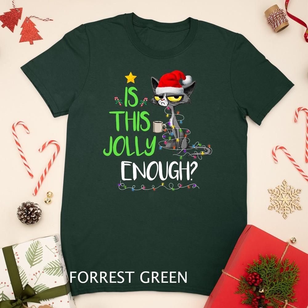 Is This Jolly Enough Black Cat Merry Christmas Tree Lights Unisex T-shirt