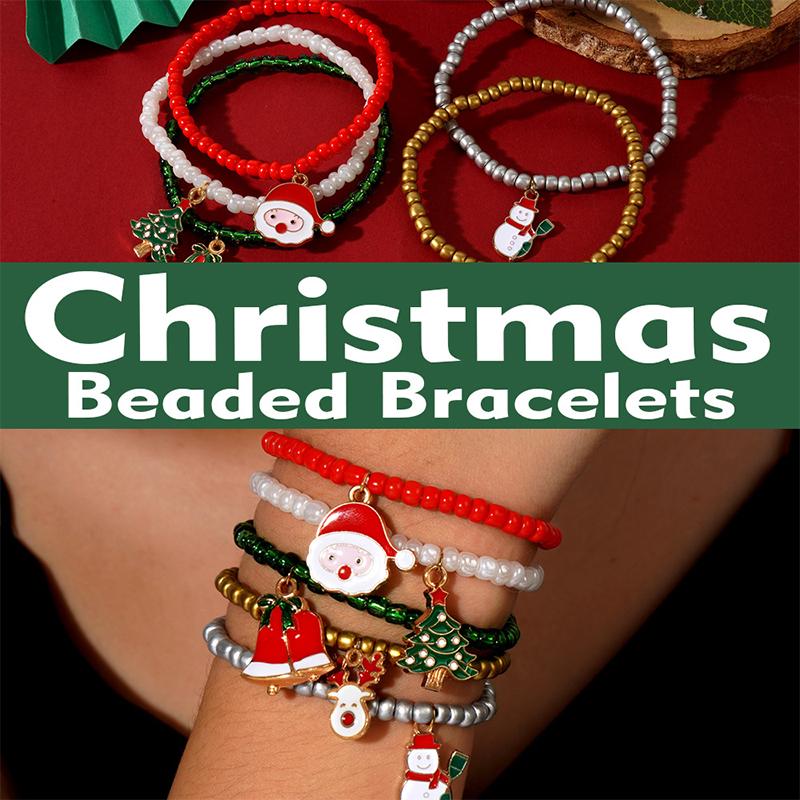 Christmas Colorful Beads Multi Element Pendant Bracelets For Women Santa Claus Tree Elk Bracelet Party Jewelry