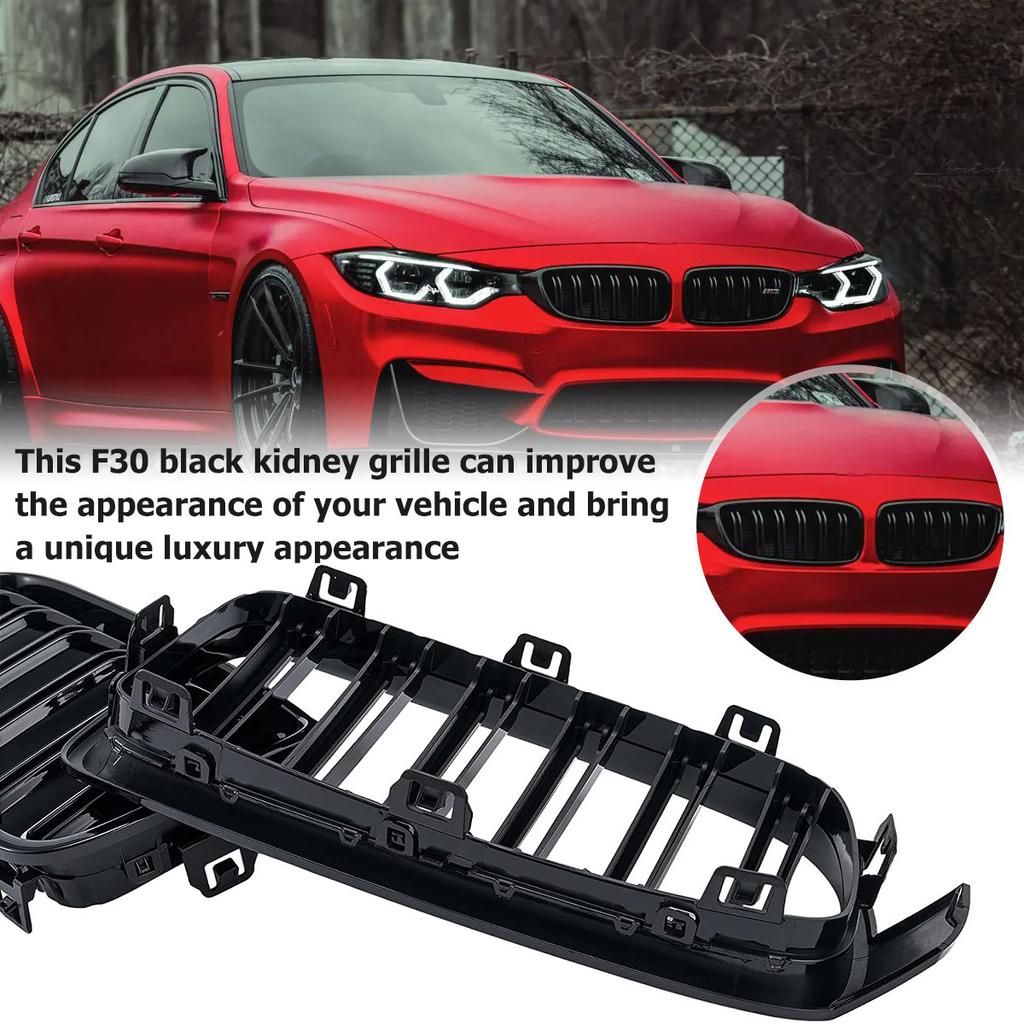 1Pair Front Grille Insert Trims for BMW 3 Series F30 F31 320i 328i 330e 2013~2019 Car Front Grille Decorative Trim Stripes Cover