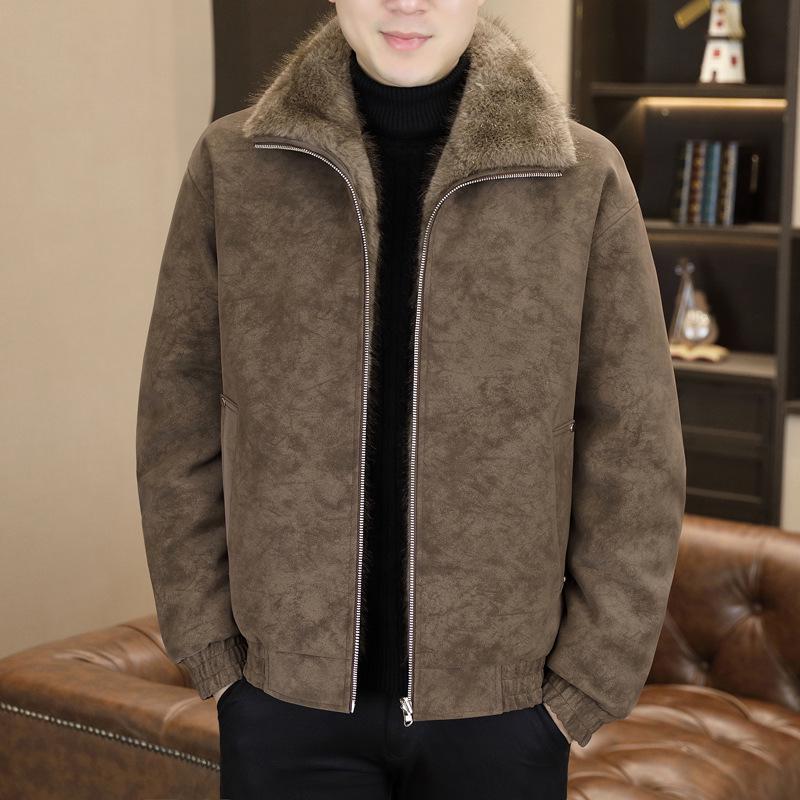 Мужская зимняя приталенная куртка из замшевой кожи оленя - Серая, 2025 L кофейный