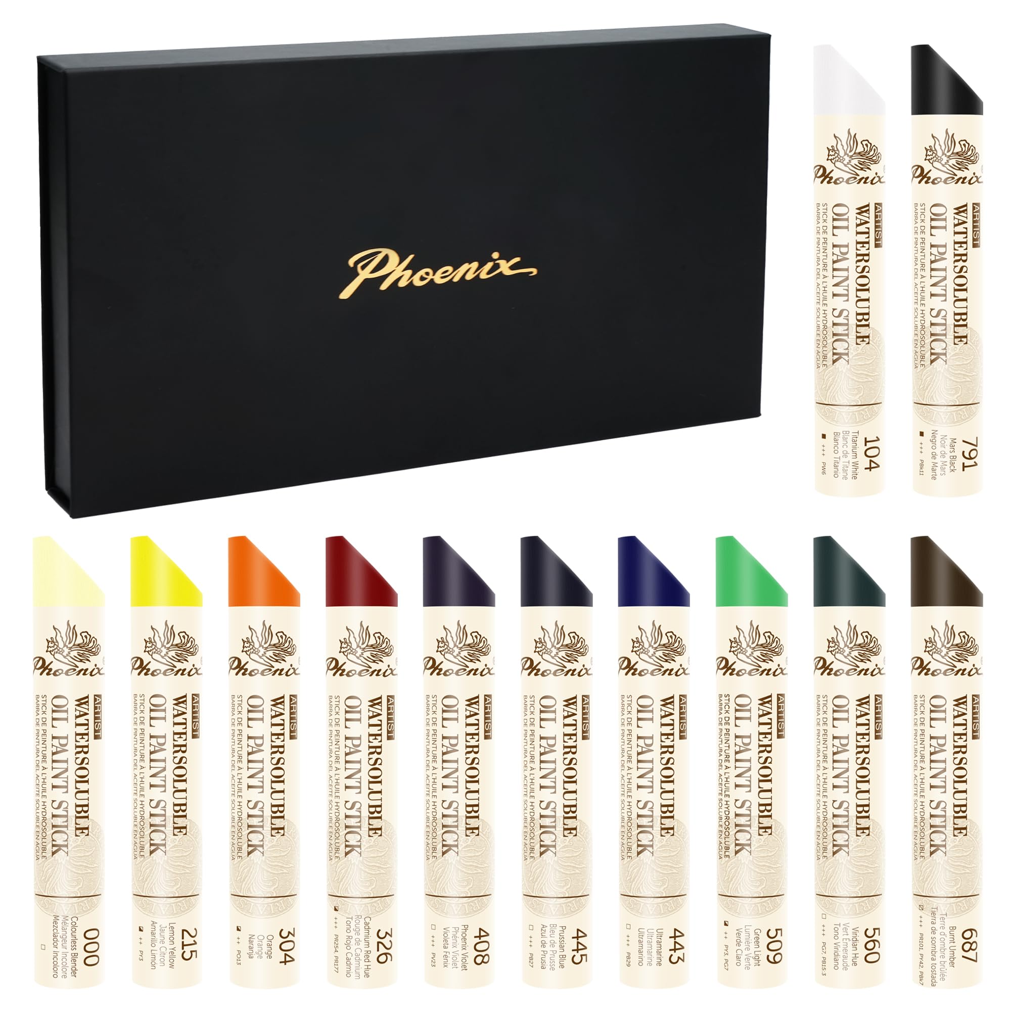 

PHOENIX Professional Water-Soluble Oil Paint Sticks – 12-Color Set, 37ml Large Capacity Soft Oil Pastels – Gift Pack & Travel Set for Artists