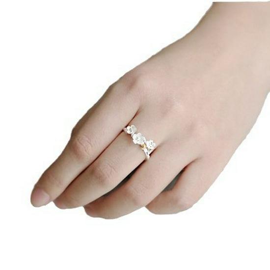 Korean 925 Sterling Silver Plum Blossom Open Ring – Handmade Artistic Floral Design for Women