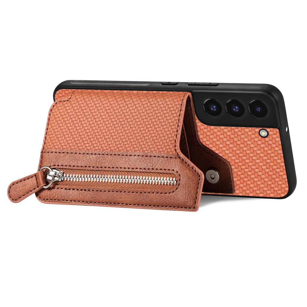C1-04 For Samsung Galaxy S22+ 5G Case Zipper Wallet Leather Coated PC+TPU Phone Cover