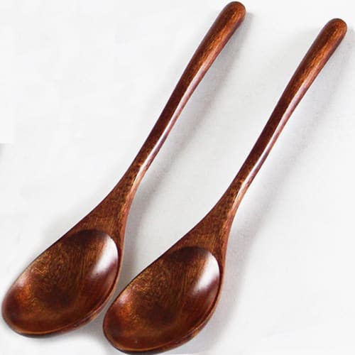 YFWOOD 2-Piece Spoon Set, 22.5cm, Natural Wood with Genuine Lacquer Coating, Soup Spoon, Wooden Dinner Spoon, Lightweight, Curry Spoon, Table Spoon, S