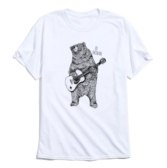 Ed Sheeran Guitar Bear Red Hair Ed Mens and Womens Pure Cotton Shortsleeved Tshirts Twocolor British Rock Band Rock