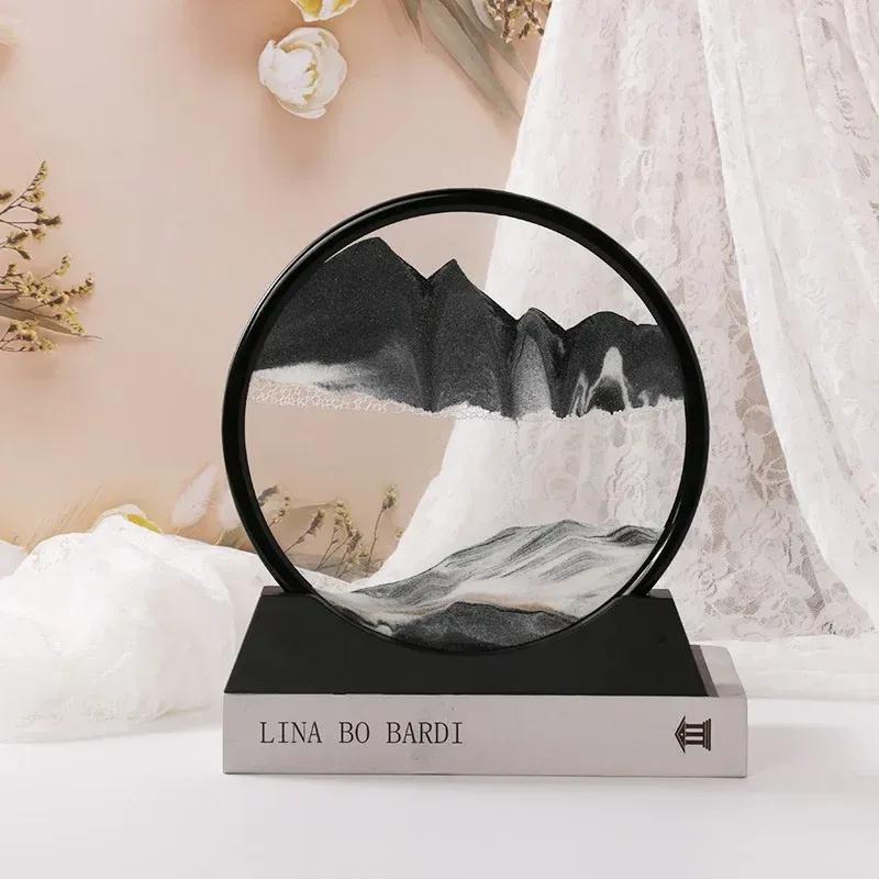 Sandscape Moving Sand Art Frame Quicksand 3D Dynamic Liquid Hourglass Kinetic Sand Painting Flowing Sand Office Home Decor Gifts