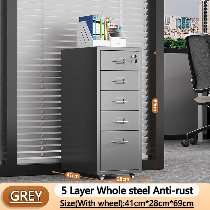 Metal filing cabinet 3/5/6 Office metal steel cabinet with wheels and lock, suitable for home offices and schools