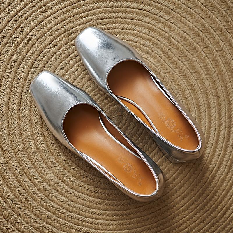 Women's High-heeled Single Shoes Simple and Versatile Thick Heel Large Size Square Head Shallow Mouth Low-top Shoes