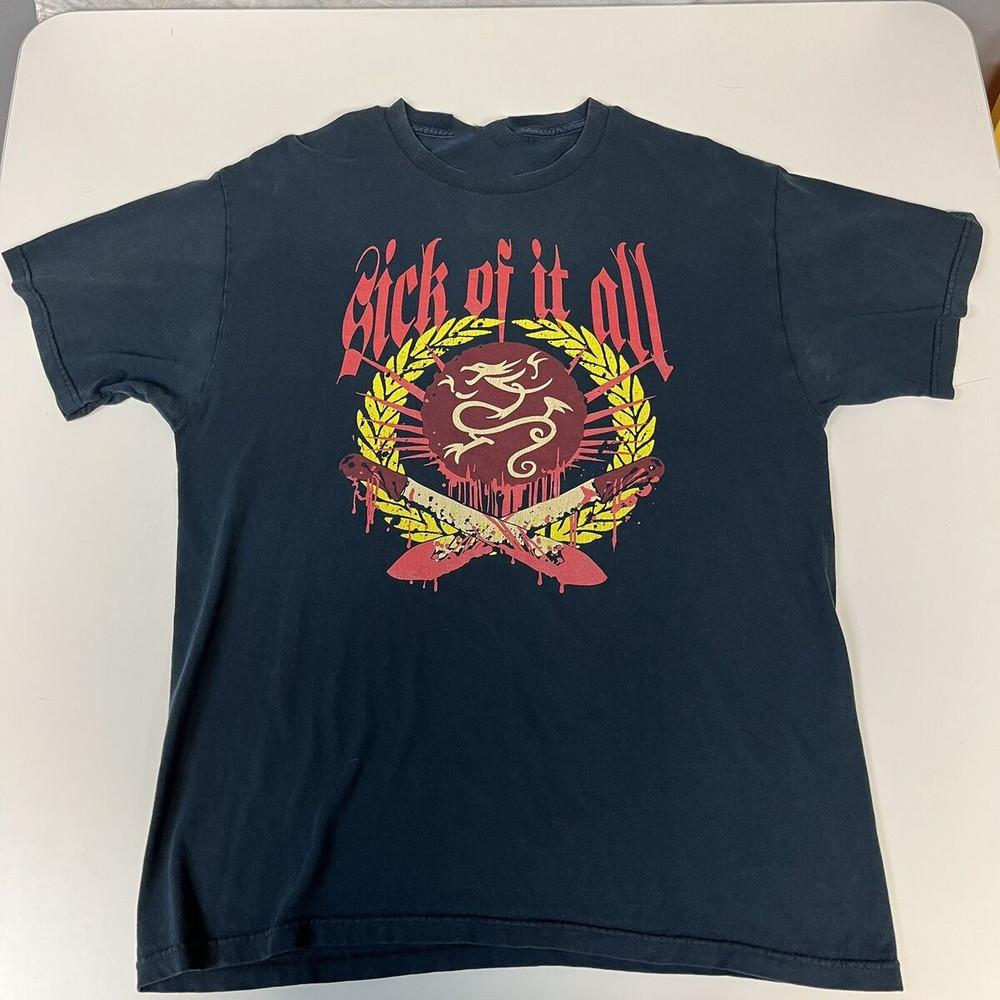 New Popular Sick of It All Black  Cotton Full Size Unisex T-Shirt XXXXL