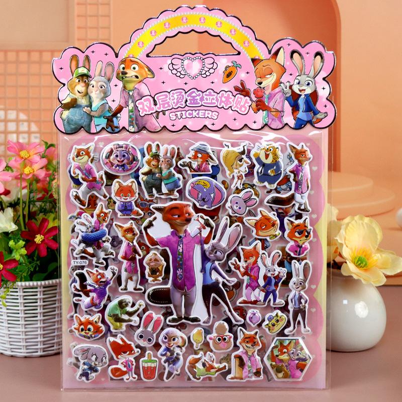 Hot Zootopia 3D Puffy Double Layer Gold Foil Stickers Kids Cartoon Stickers Birthday Party Favors Classroom Reward For Children