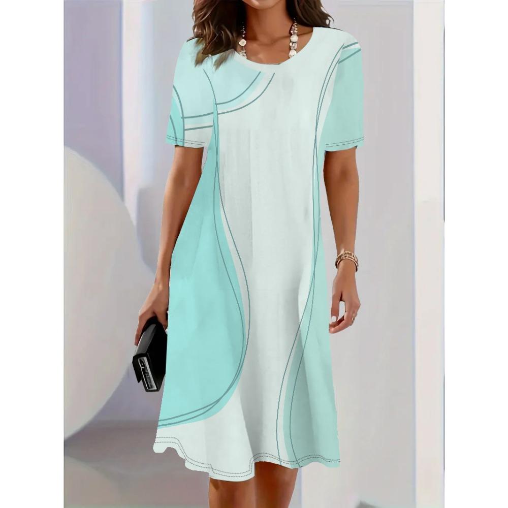 Модное Женское Элегантное Платье Градиентный Принт Дизайнерский Узор Летнее Элегантное Женское Платье А-силуэта Повседневное Мини-платье с Коротким Рукавом S