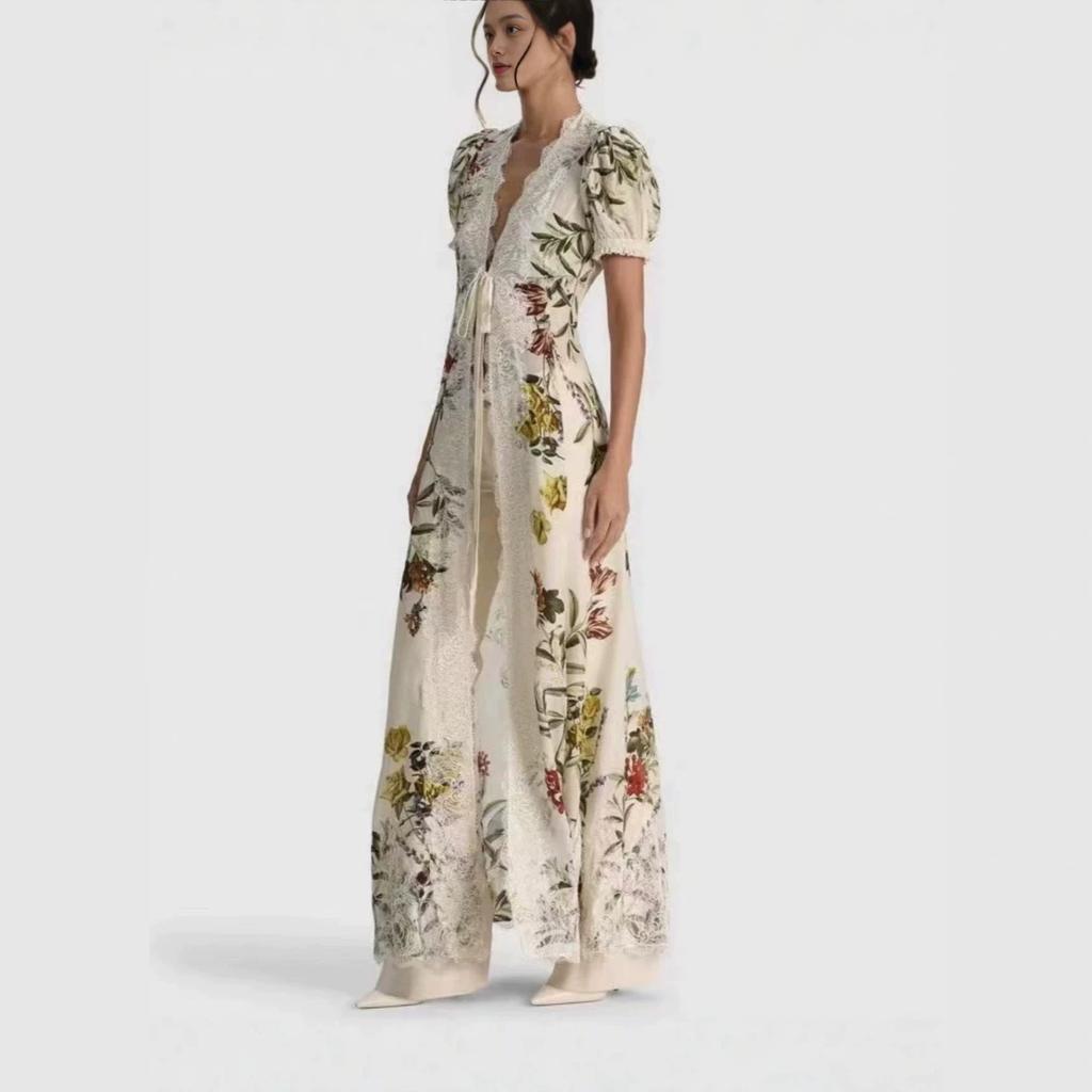 New hot-selling European and American style short-sleeved cardigan printed dress women's fashion slim dress