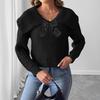 Women's Short Top Sweater for Autumn and Winter with A Large Lapel and Bow Tie Patchwork Pullover Sweater