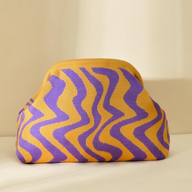 Pochette a Maglia Rigata - Borsa da Giorno Capiente per Trucco e Oggetti Essenziali
