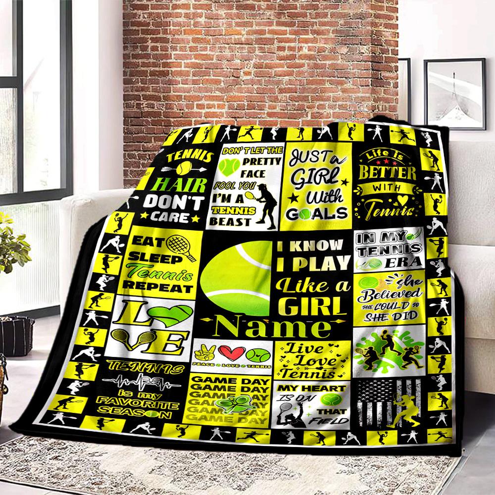 Tennis Theme Home Customize Your Name Blankets Comfortable Soft Lightweight Allseason Multipurpose Blanket For Picnics Sofas Offices Beds Living Rooms