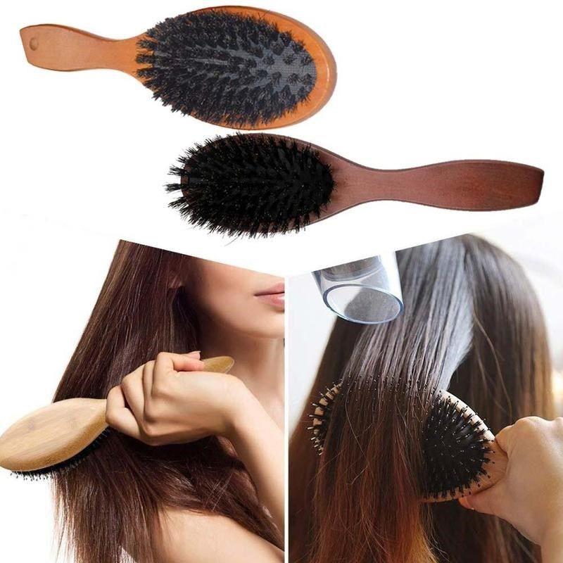 Natural Boar Bristle Hairbrush Massage Comb Anti-static Hair Scalp Paddle Brush Beech Wooden Handle Hair Brush Comb Styling Tool