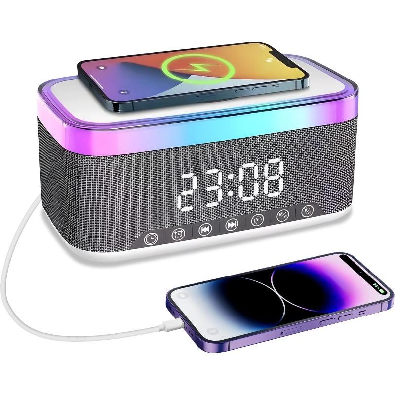 Radio Alarm Clock Bedside, Alarm Clock with 15W Wireless Charging, Bluetooth Speaker, Fast Qi Wireless Charger, USB Charging Port, for Bedroom, Desk Alarm clock