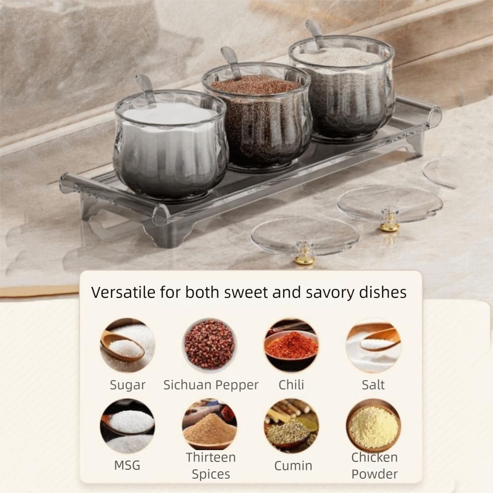 Practical Plastic Seasoning Jar Set Dustproof Large Capacity Spices Storage Box with Lid Spoon Waterproof Condiment Pot for Home