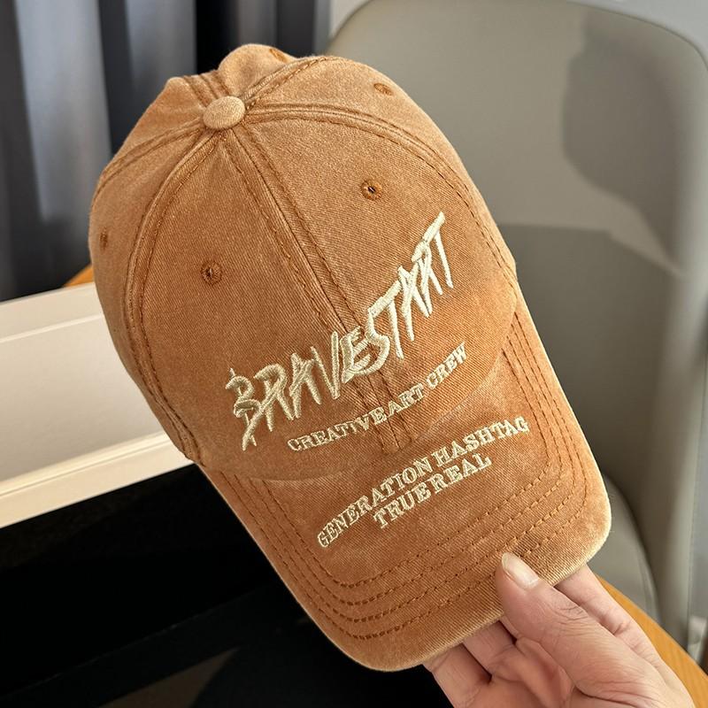 High quality versatile washed face small baseball cap khaki letter embroidered soft top cap