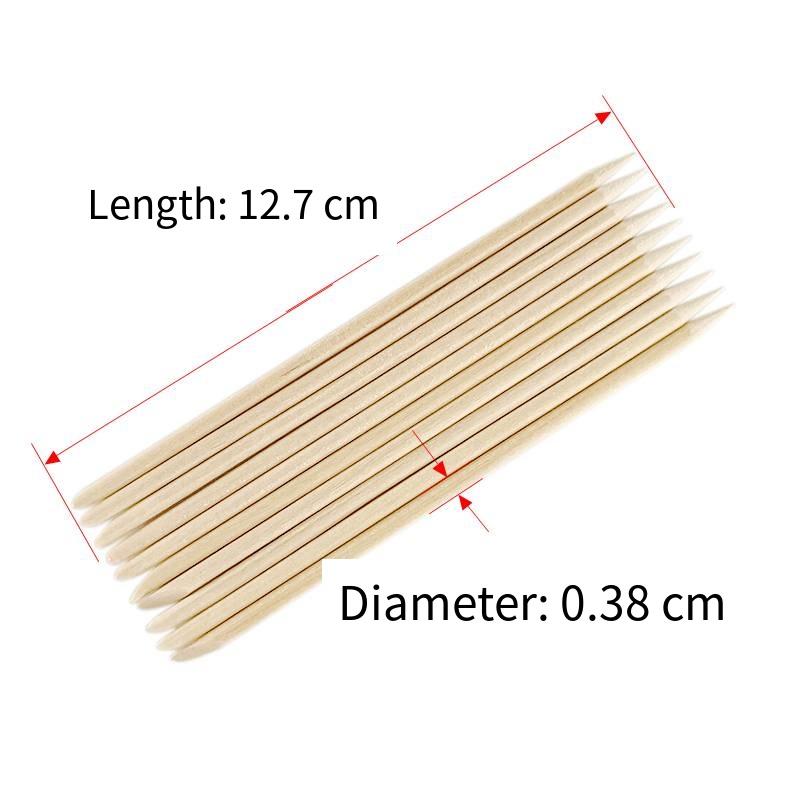 SunelPort Reusable Nail Art Orange Birch Wood Sticks 12.7cm Long 100Pcs Per Pack Double-Ended Beauty Wooden Picks Nail Pusher