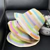 Handmade Crochet Foldable Rainbow Color Matching Straw Hat Women's Summer Travel Sunshade Sunscreen Beach Sun Hat