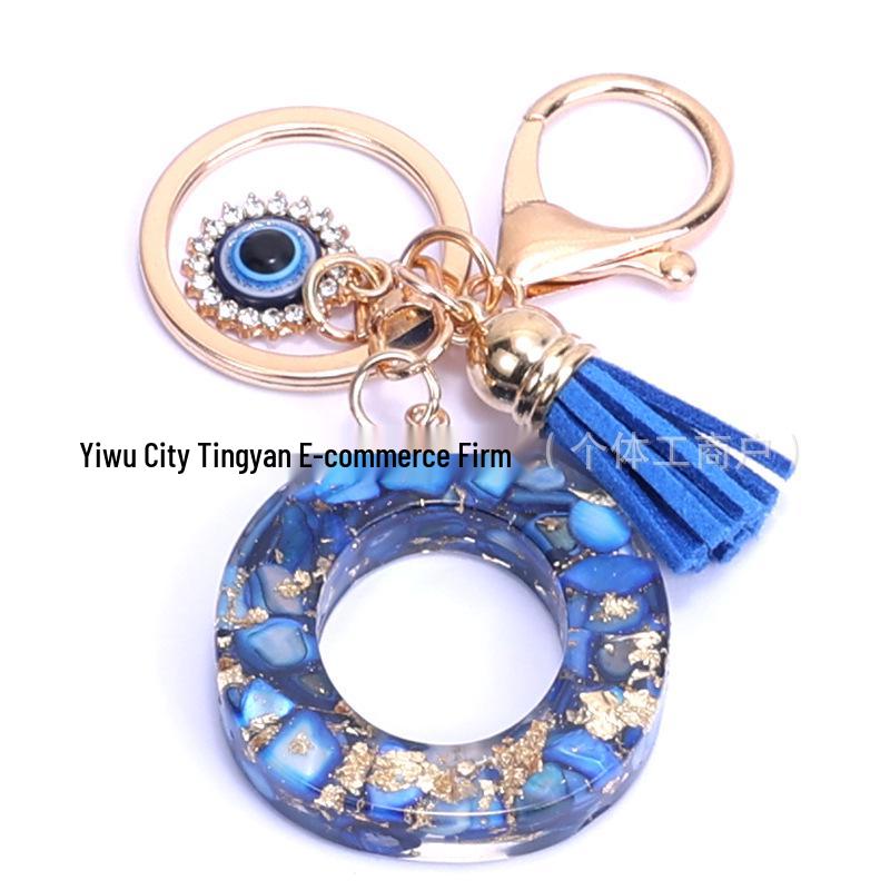 Cross-Border English Alphabet Resin Keychain with Gold Foil Demon Eye Pendant for Girls' Bags and Backpacks