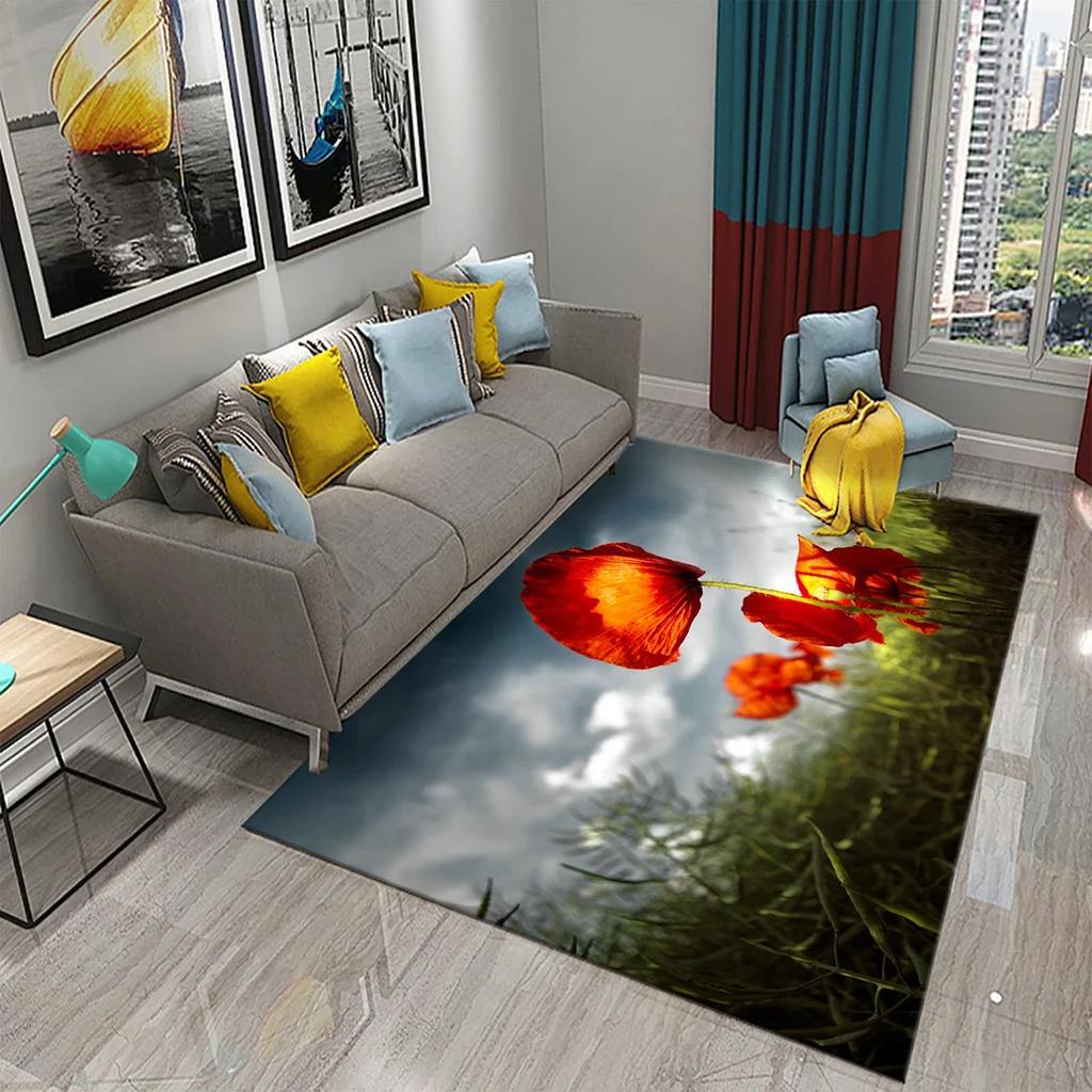 Poppy Red Flowers Carpet for Kitchen Floor Mat Bedroom Living Room Bedside Decor Area Rug Hallway Carpet Home Entrance Doormat