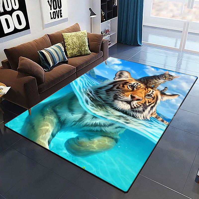Domineering Tiger 3D Printed Carpets for Living Room Bedroom Decor Jungle Animals Carpet Home Bedside Floor Mat Play Area Rugs