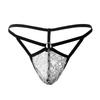 Sissy Lingerie Men'S Floral Lace See Through T-Back Thong Low Waist G-String Cut Out Mini Pouch Panties Crossdressing Underwear