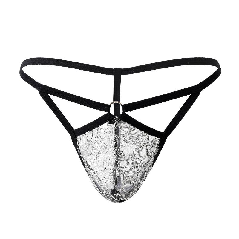 Sissy Lingerie Men'S Floral Lace See Through T-Back Thong Low Waist G-String Cut Out Mini Pouch Panties Crossdressing Underwear