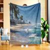A Beach And Palm Tree Flannel Blanket, Featuring High-Definition Digital Printing, Suitable for All Seasons, a Cooling Blanket, Made of 100% Soft And