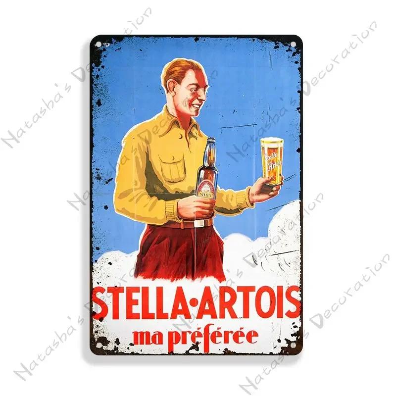 Stella Artois Decorative Plate Wall Decor Beer Metal Signs Wall Plate Vintage Metal Tin Sign Industrial Decor Home Bar Tin Sign