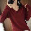 Women's Cotton V-neck Long Sleeve Knit Top - Slimming, Versatile, Solid Color for Spring & Autumn
