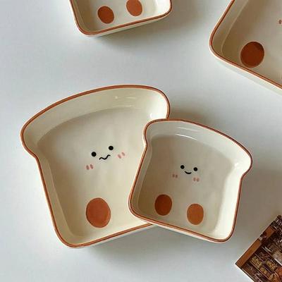 1 Piastra Ceramica Carina a Forma di Toast Tavola Coreana Ins Cartone Animato Per Casa Tè Pomeridiano Dessert Torta Piatto Snack