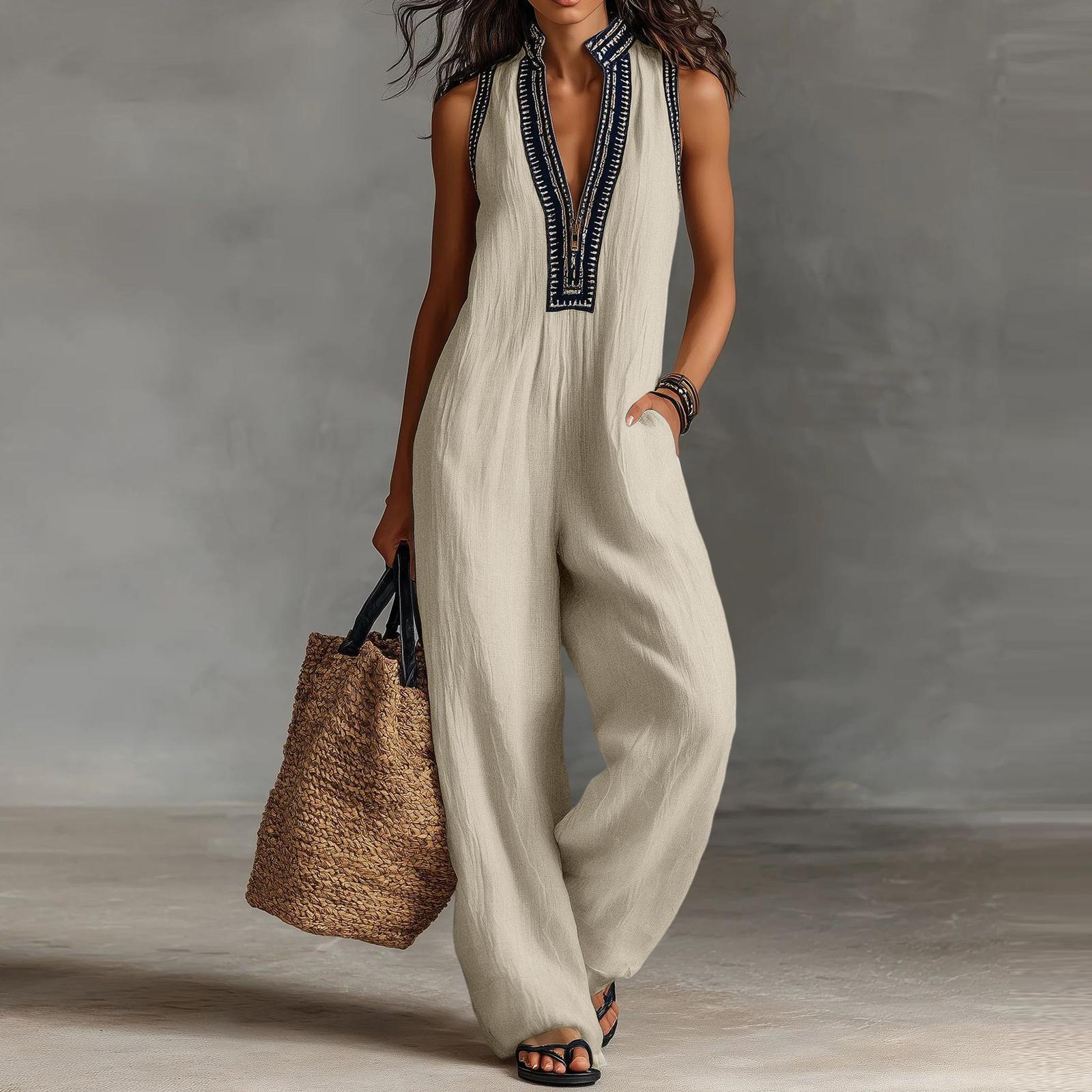 Women s Fashion Cotton And Linen Strappy Jumpsuit/Overalls L