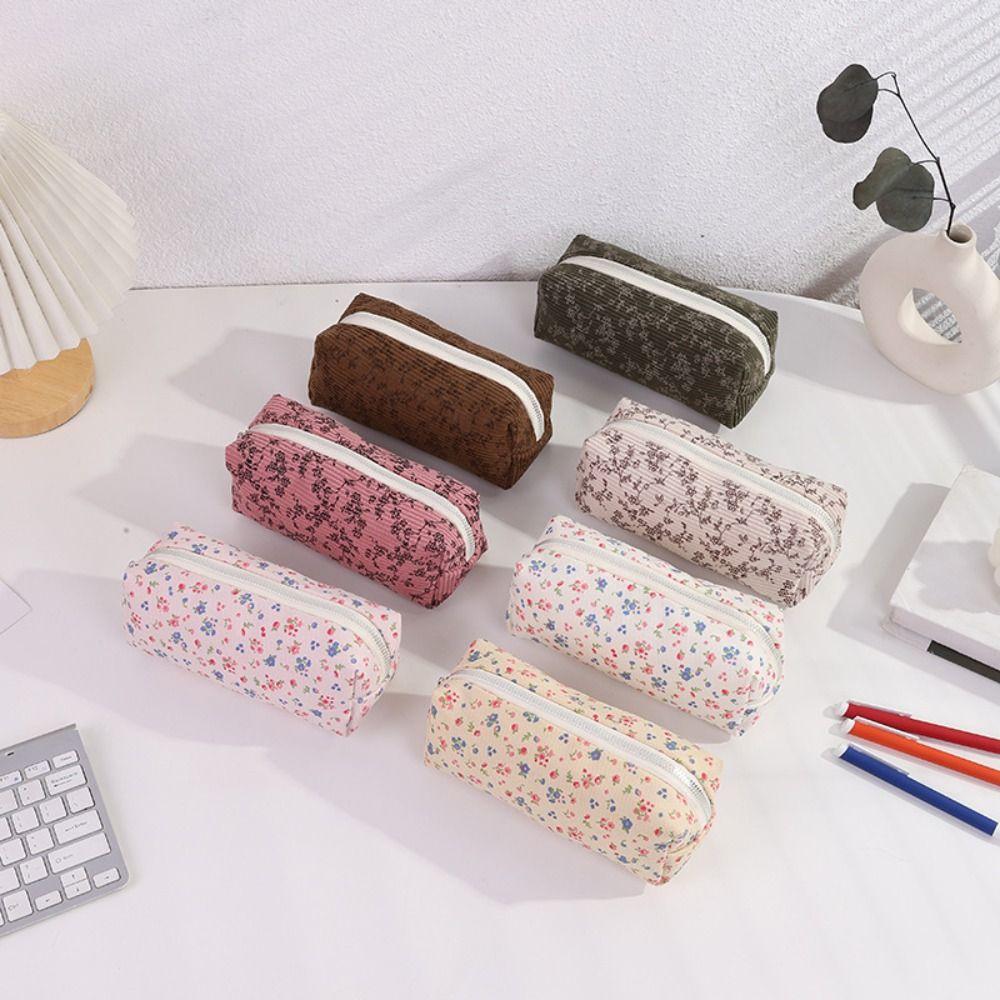 New Fresh Floral Pen Bag Portable Large Capacity Stationery Bag Multifunctional Pen Box Gift