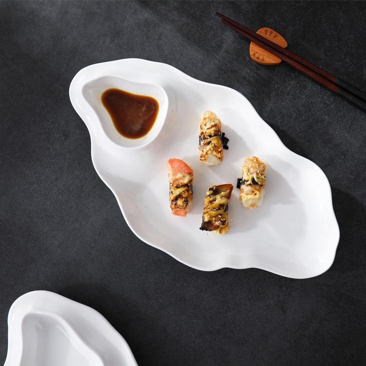 Japanese Style White Ceramic Dumpling & Sauce Plate
