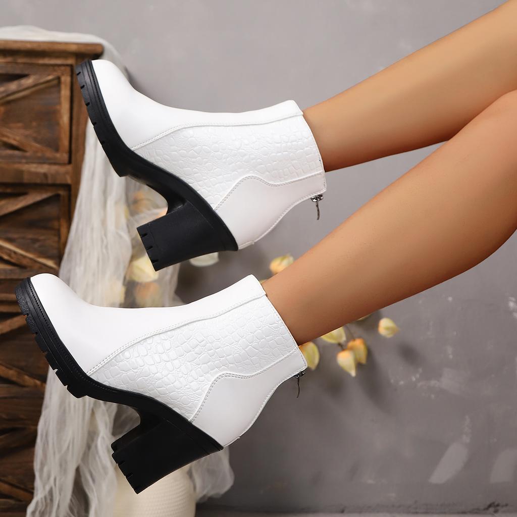 Fashion Thick Heel Ankle Boots  2025 Winter Women's Sandals Comfortable Elegant Footwear Round Toe Rear Zipper Boots for Women