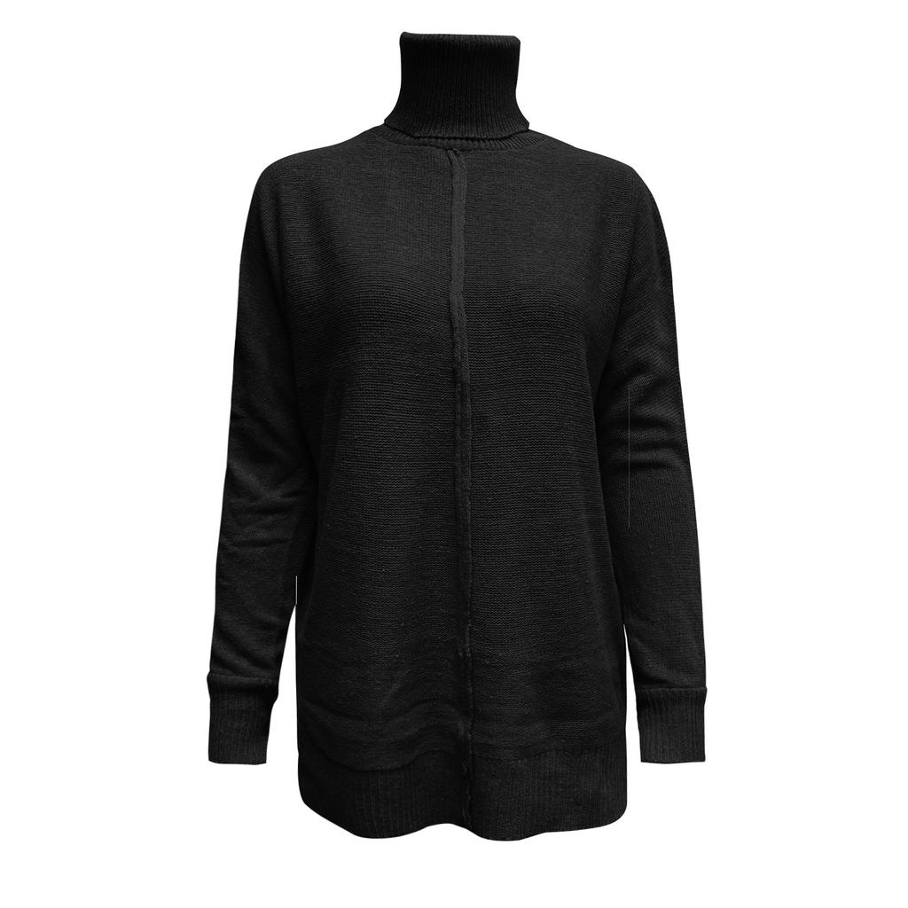 Women's  And Winter Loose Solid Color Stitching Long Sleeved Turtleneck  Knit Sweater Top