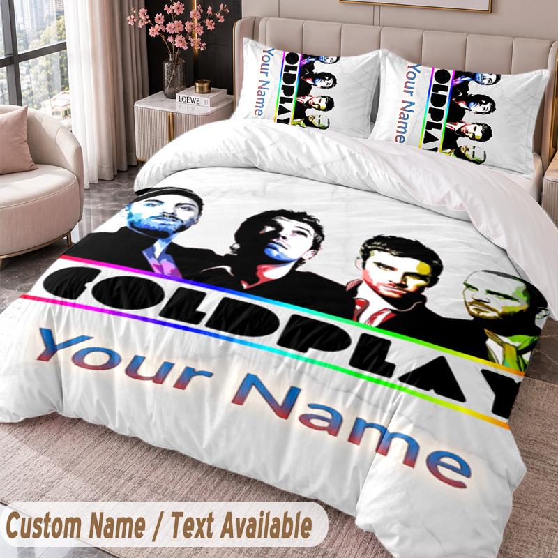 Custom Name Text 3Pcs Bedding Set Coldplay Duvet Cover And Two Pillowcases