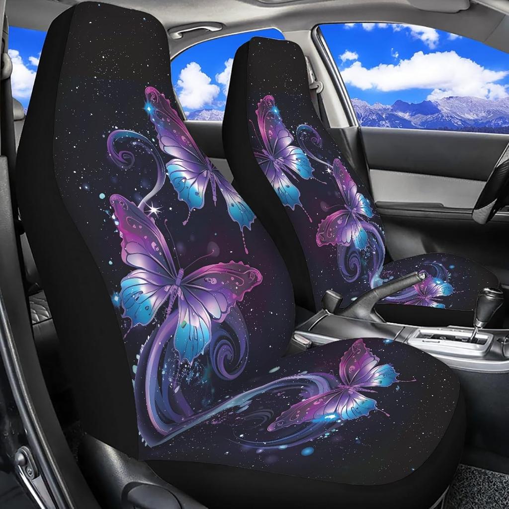 Purple Butterfly Galaxy Auto Car Seat Cover for Cars, Trucks, Vans, SUV, Vehicle Seat Cover Auto Saddle Blankets Driver Seat Protector Covers Full
