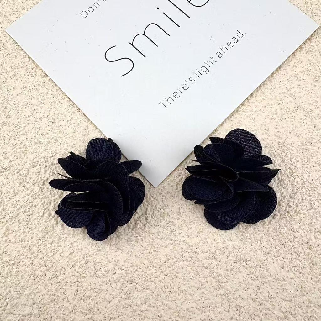 Handmade Chiffon Camellia Flower Earrings - 3cm Fabric Accessories