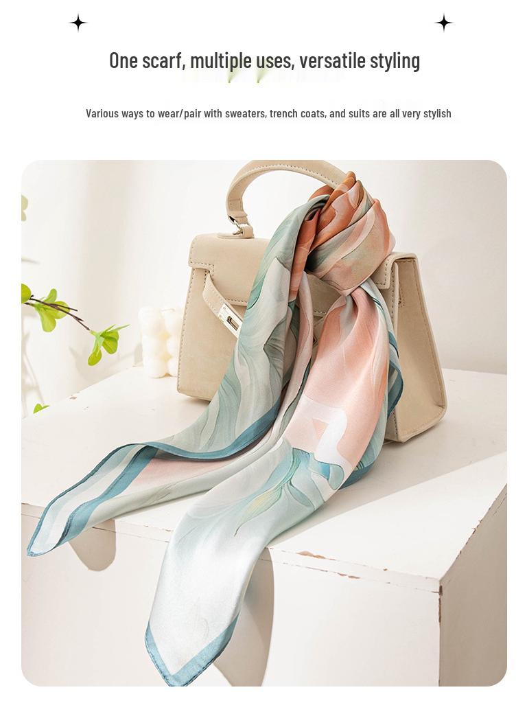 Herbstschal mit Pfingstrosen-Print und blauem Rand - Modischer quadratischer Halswärmer, perfektes Geburtstagsgeschenk für Mama