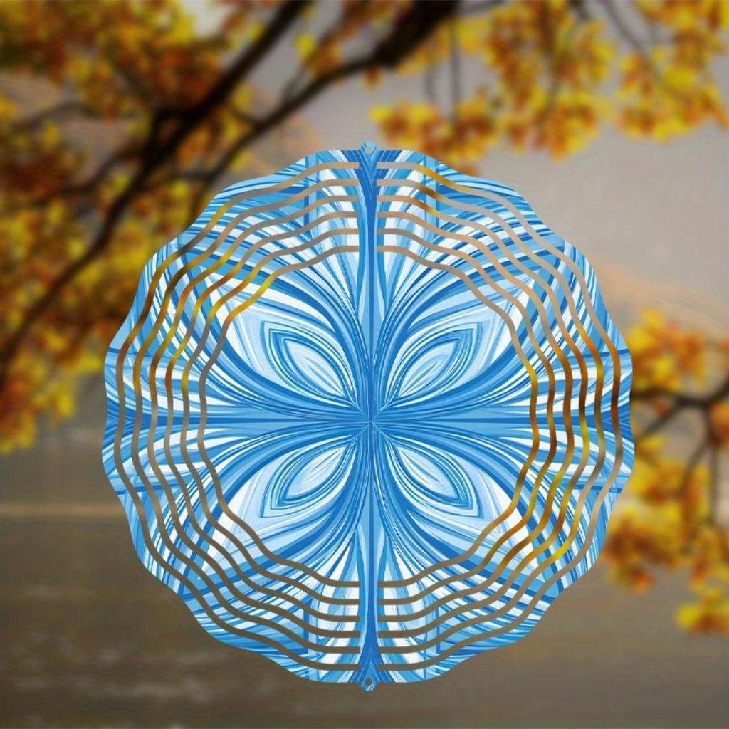 Blue and White Metal Wind Spinner 10 Inch for Garden Decor Outdoor Courtyard Lawn Porch with Rotating Hook for Halloween Christmas Thanksgiving