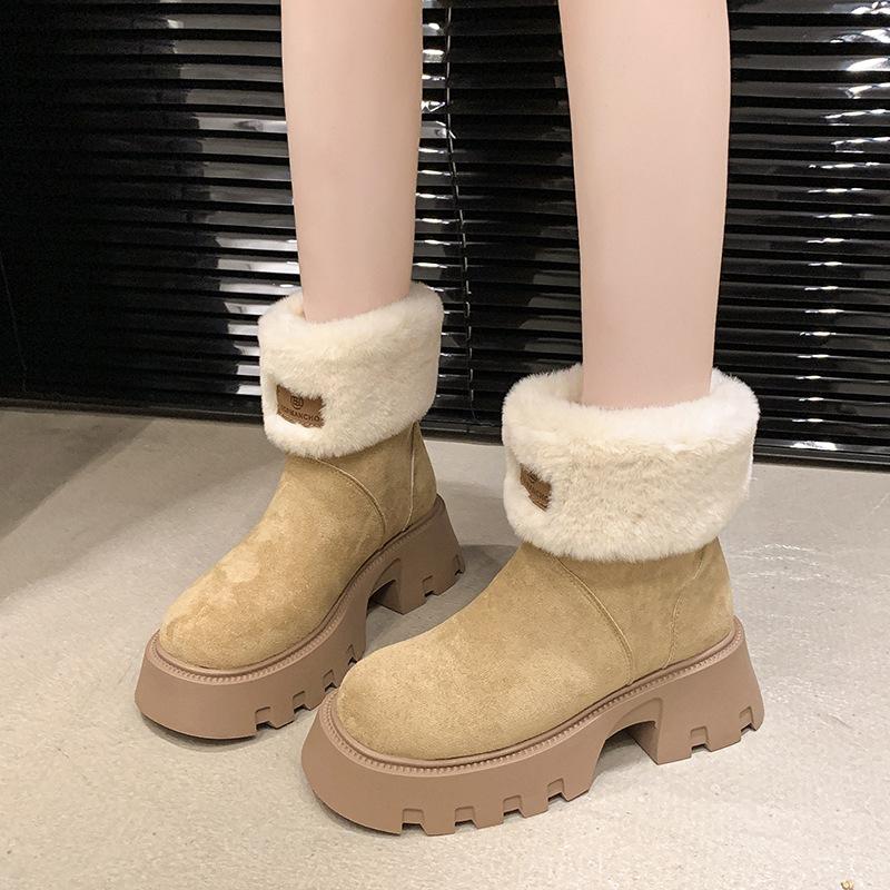Меховой воротник на платформе пушистые зимние хлопковые ботинки женские зимние хлопковые ботинки на толстом каблуке теплые с коротким голенищем хлопок 40 хаки 4757₽