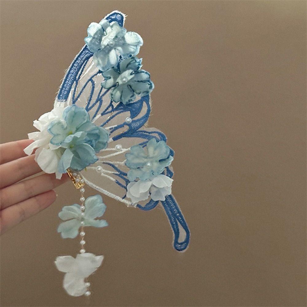 2pcs/set Elegant Hair Clip Ancient Style Tassel Hairpin Flower Silk Headwear  For Women Girls