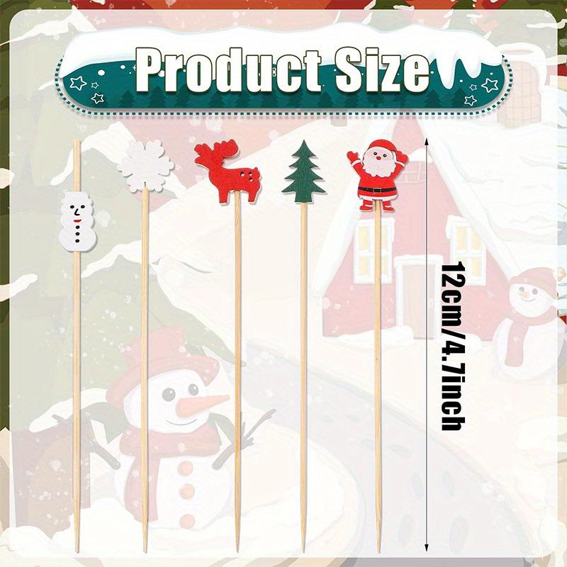 

100Pcs Festive Christmas Fruit Skewers Santa Snowflake Tree Disposable Bamboo Skewers For Parties Desser