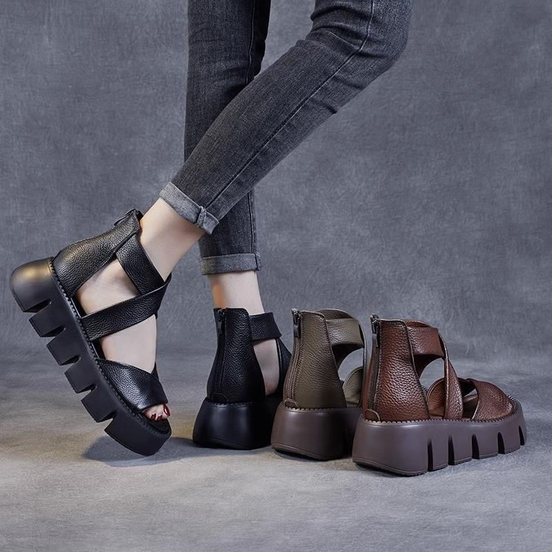 2026 Summer New Lightweight Thick Bottom Open Toed Retro Handmade Fashion Thick Bottom Sandals